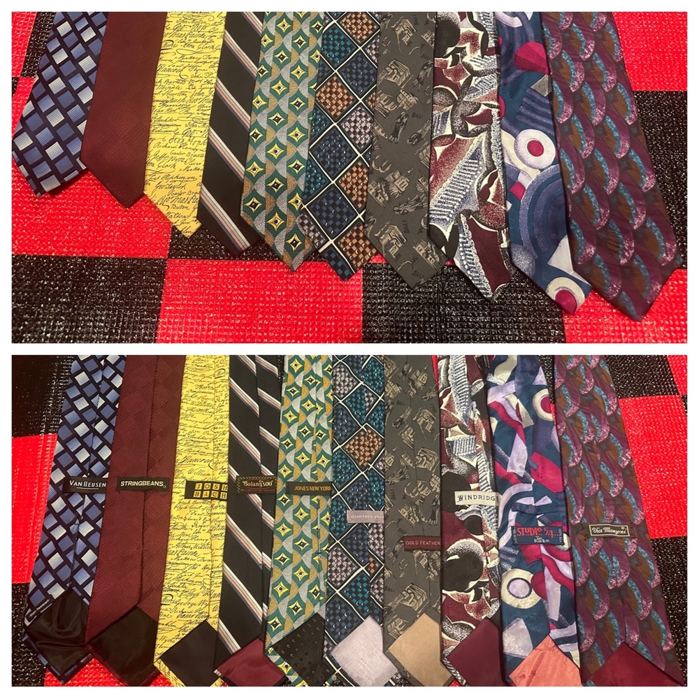 Lot of 10 Mens Silk Ties Ref# 0915
TIE WIDTH : 3 to 4 in
